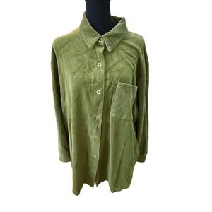 Graver Studio Olive Green Button Down Shirt Oversized Long Sleeve Women XL